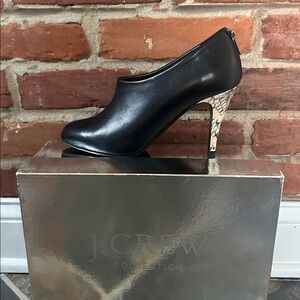 J. Crew Collection Bronson Platform Booties Black Heels with Snakeskin Accent